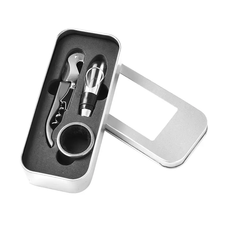3pcs Weinzubehör mit Fenster Zinnbox Weinset